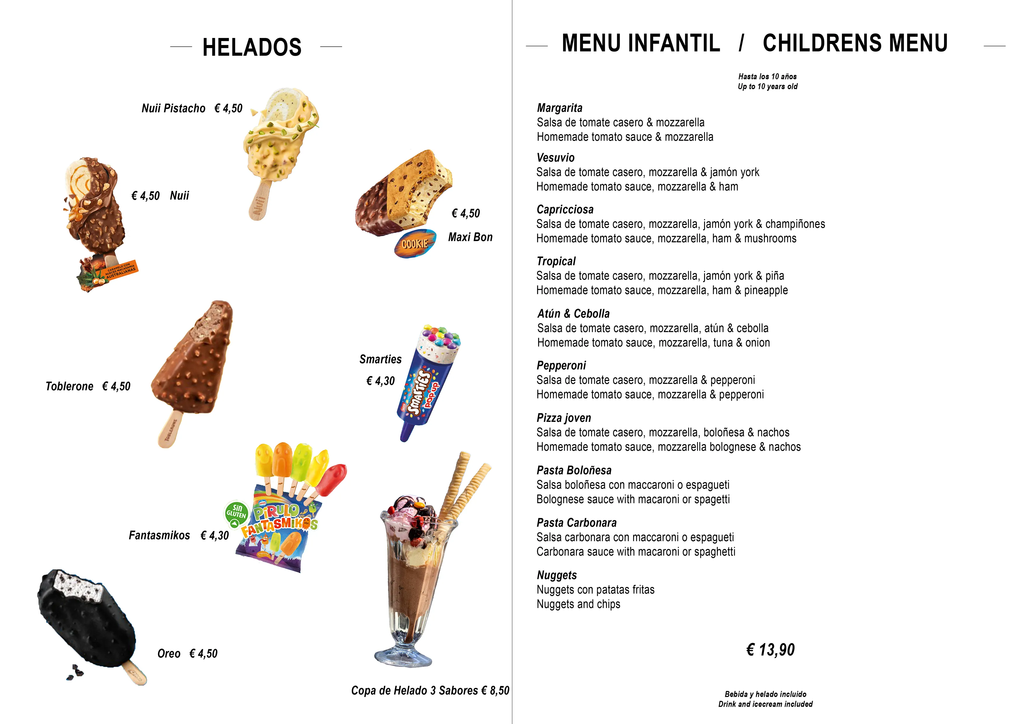 Helados / Menu Infantil
